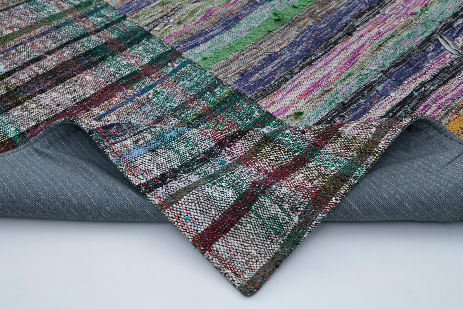 Handmade Patchwork Rug – Grey Cotton Wool Vintage Area Rug 6'8'' x 9'7''