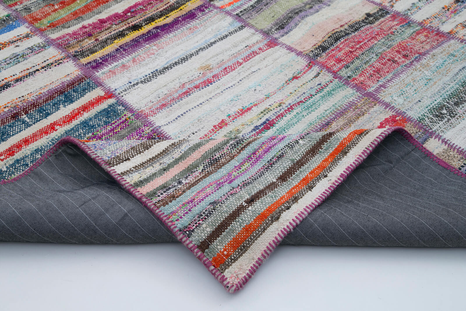 Handmade Area Rug - Kirk Yama Grey Patchwork Cotton Wool Carpet 6'11''x9'2''