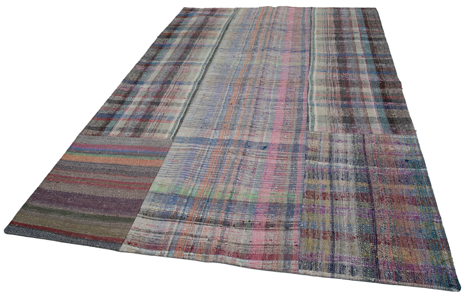 Handmade Patchwork Rug - Grey Cotton Wool Vintage Area Rug 6'8'' x 9'10''