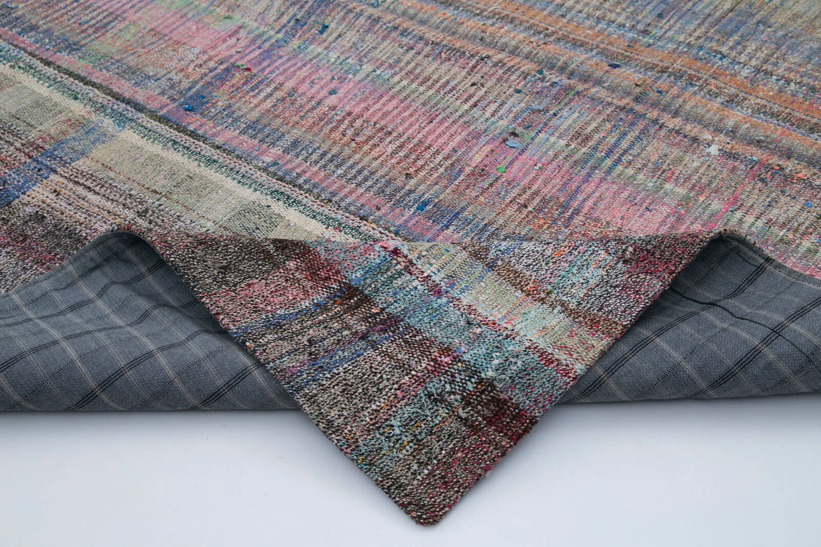 Handmade Patchwork Rug - Grey Cotton Wool Vintage Area Rug 6'8'' x 9'10''