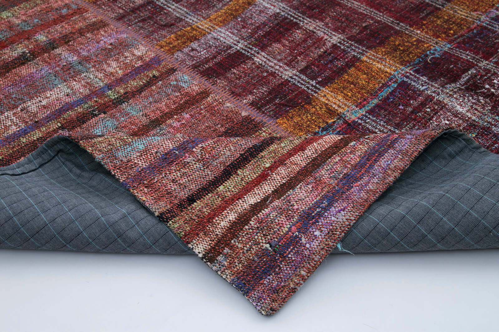 Handmade Area Rug - Red Patchwork Carpet 6'8"x9'10" | Cotton Wool Vintage Turkish