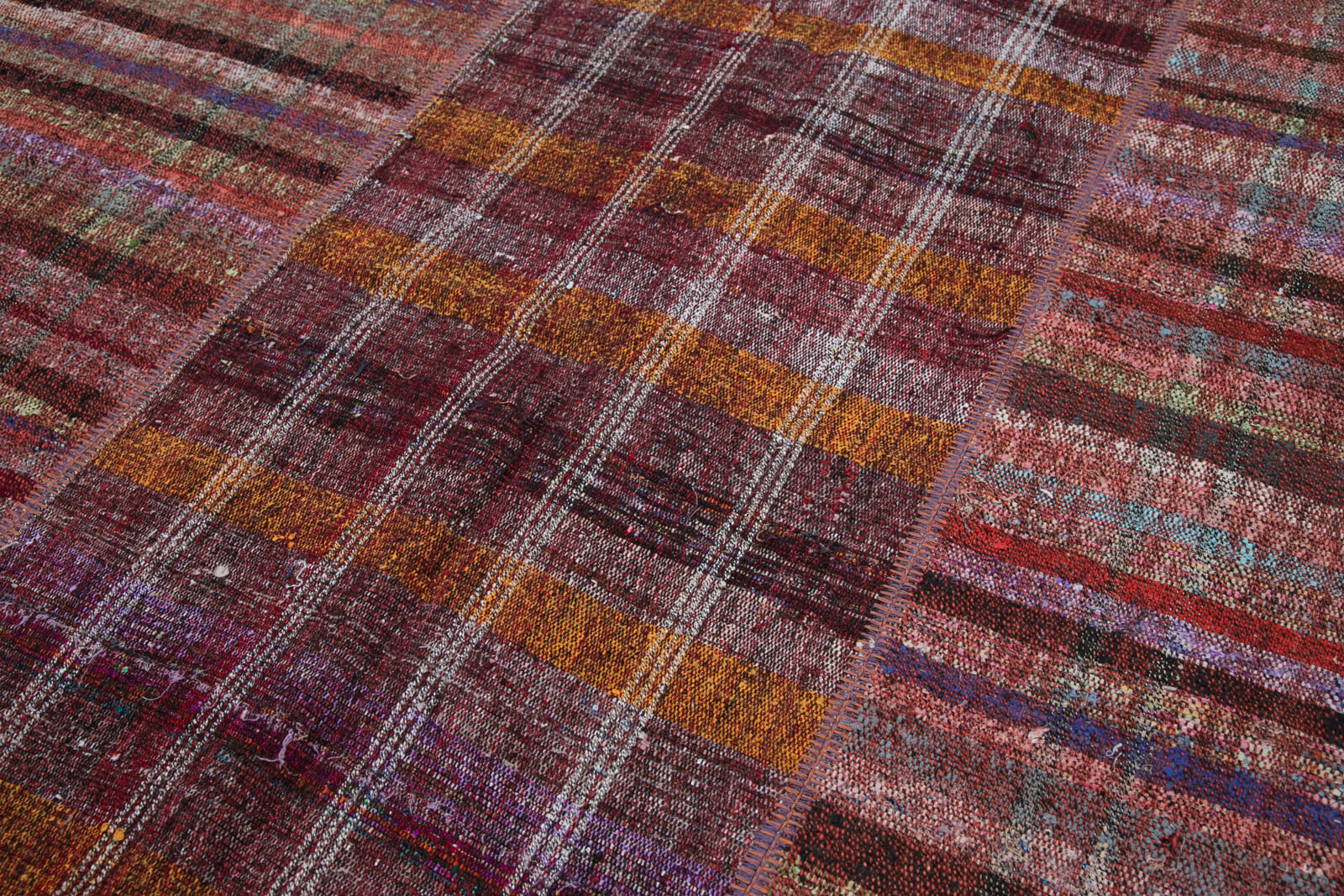 Handmade Area Rug - Red Patchwork Carpet 6'8"x9'10" | Cotton Wool Vintage Turkish