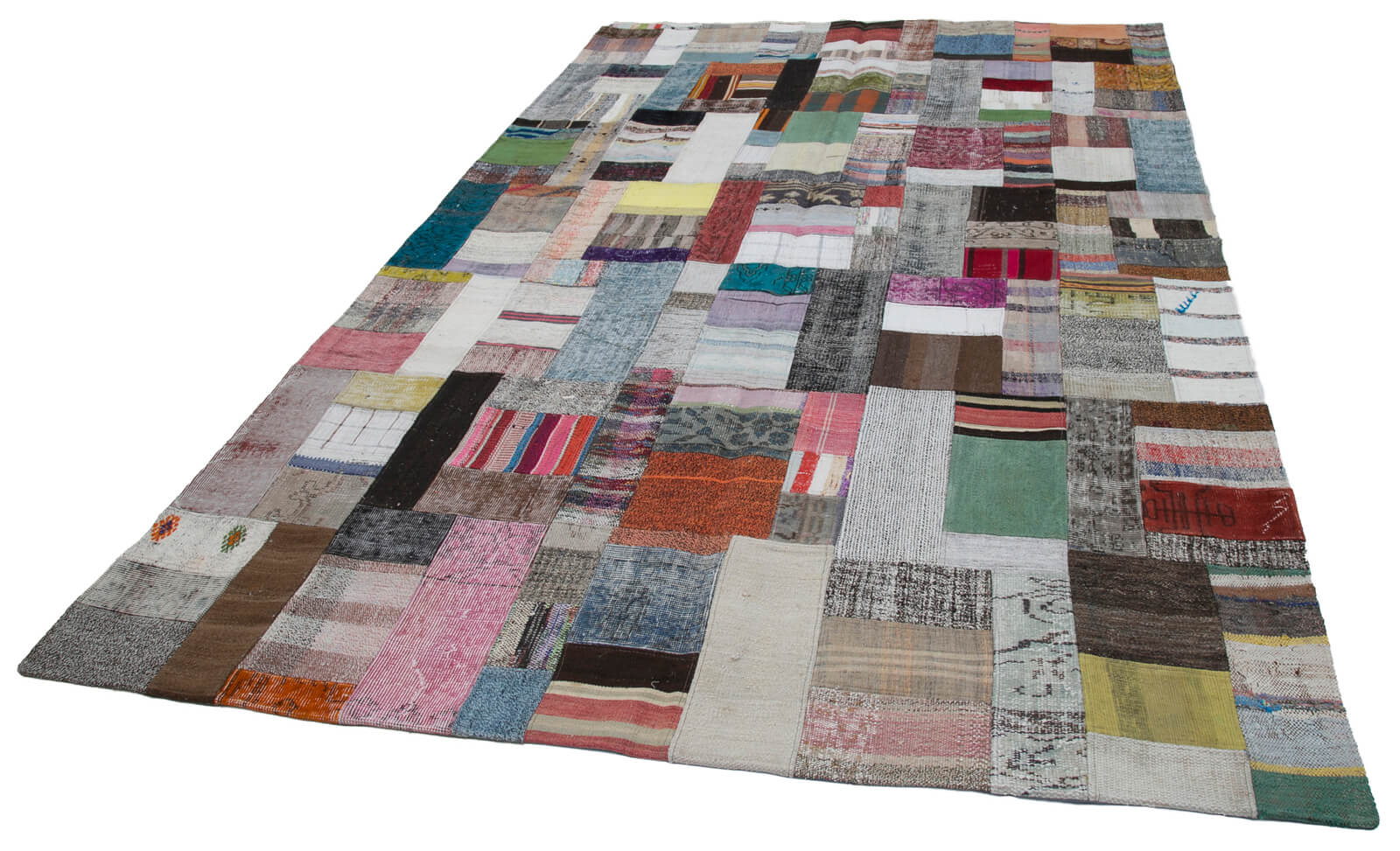 Handmade Wool Area Rug – Grey Patchwork Rug Cotton Wool Carpet 6'7''x10'0''