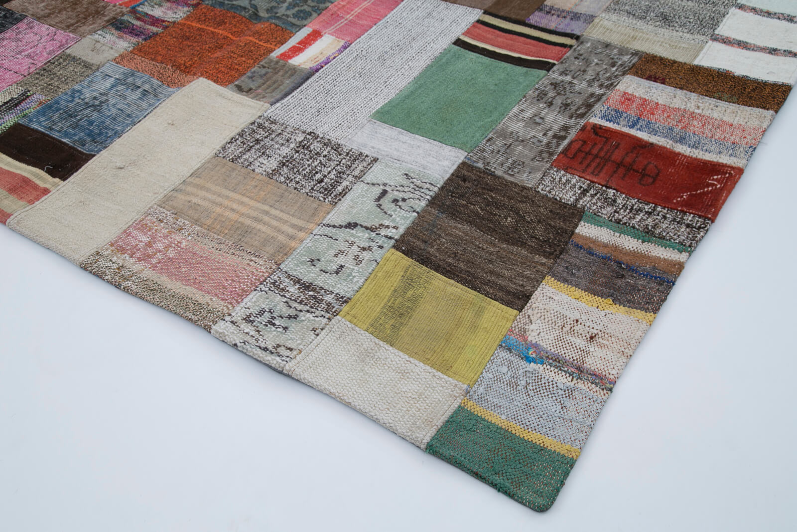 Handmade Wool Area Rug – Grey Patchwork Rug Cotton Wool Carpet 6'7''x10'0''