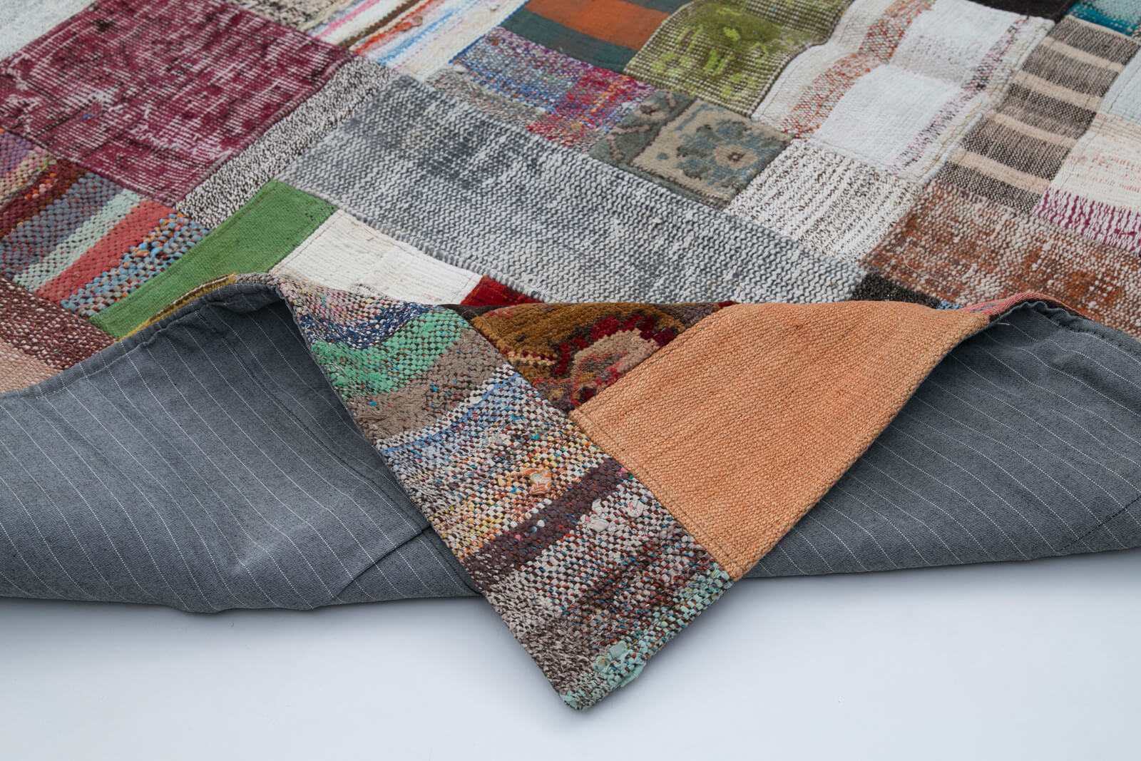 Handmade Wool Area Rug – Grey Patchwork Rug Cotton Wool Carpet 6'7''x10'0''