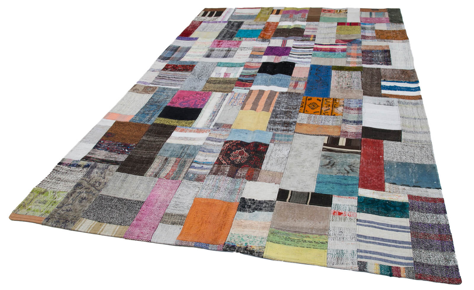 Handmade Wool Area Rug - Grey Patchwork Rug Cotton Wool Blend 6'7''x10'0'' by Agacan