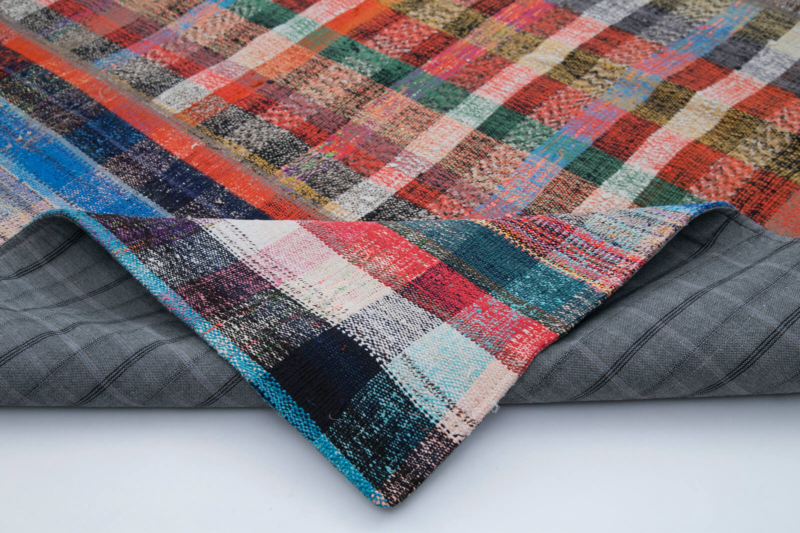 Handmade Patchwork Rug - Kirk Yama Grey Cotton Wool Vintage Area Rug 6'8''x9'4''