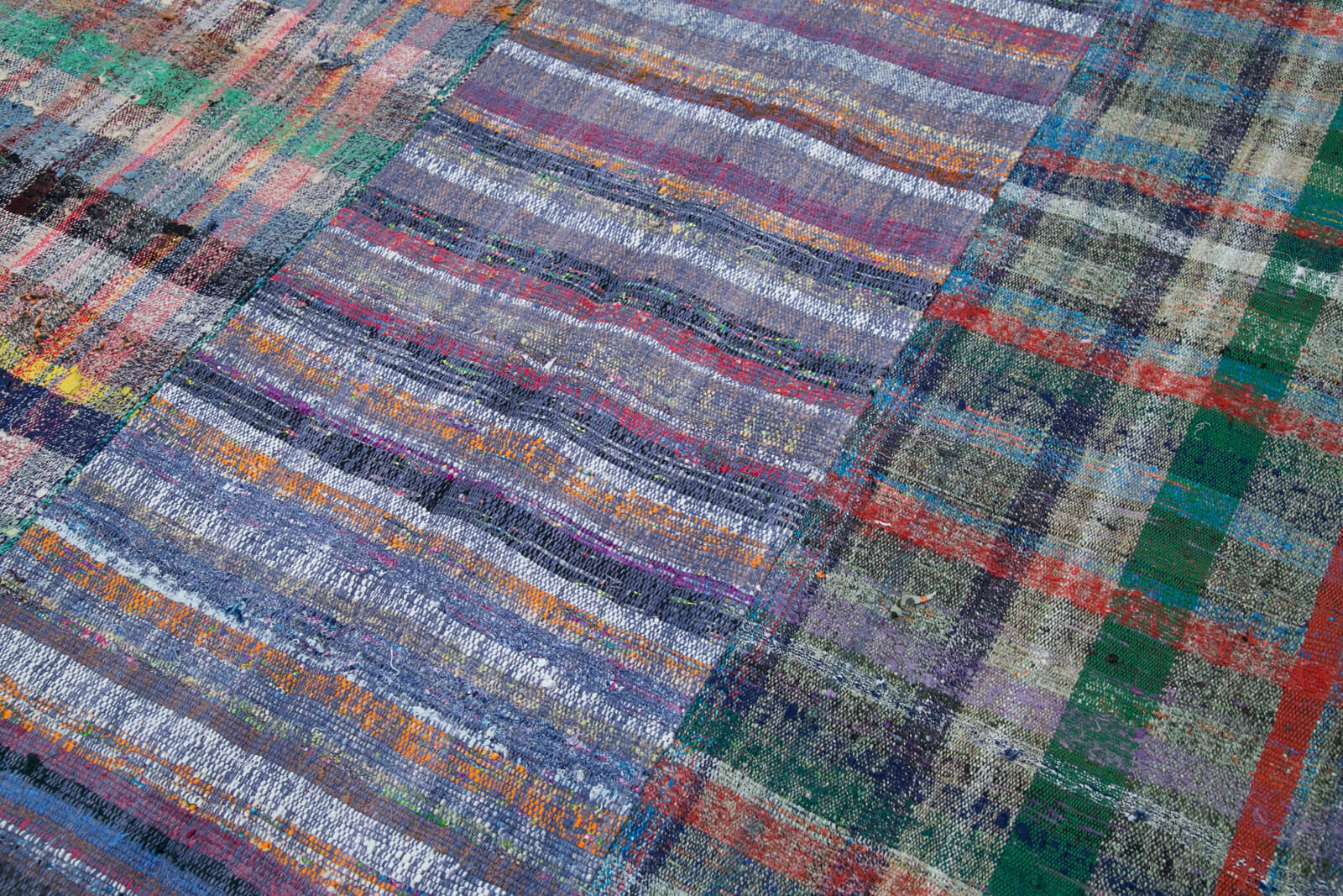 Handmade Wool Area Rug - Kirk Yama Grey Patchwork Cotton Wool Rug 6x9