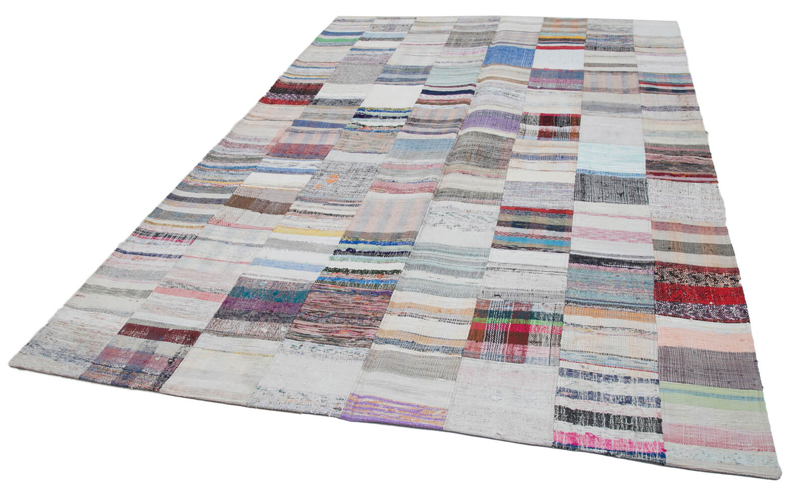 Handmade Wool Area Rug – White Patchwork Cotton Wool Rug 6'7''x9'11'' Bohemian Style