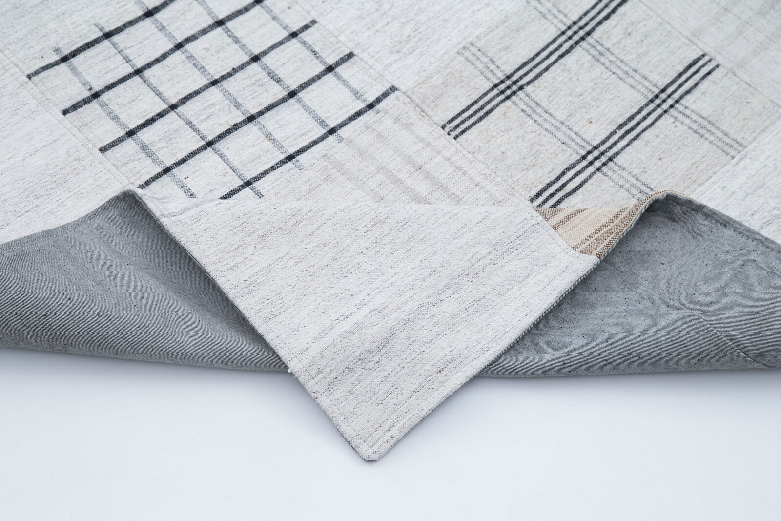 Handmade Area Rug - Kirk Yama Beige Patchwork Cotton Wool Carpet 6'8''x9'10''