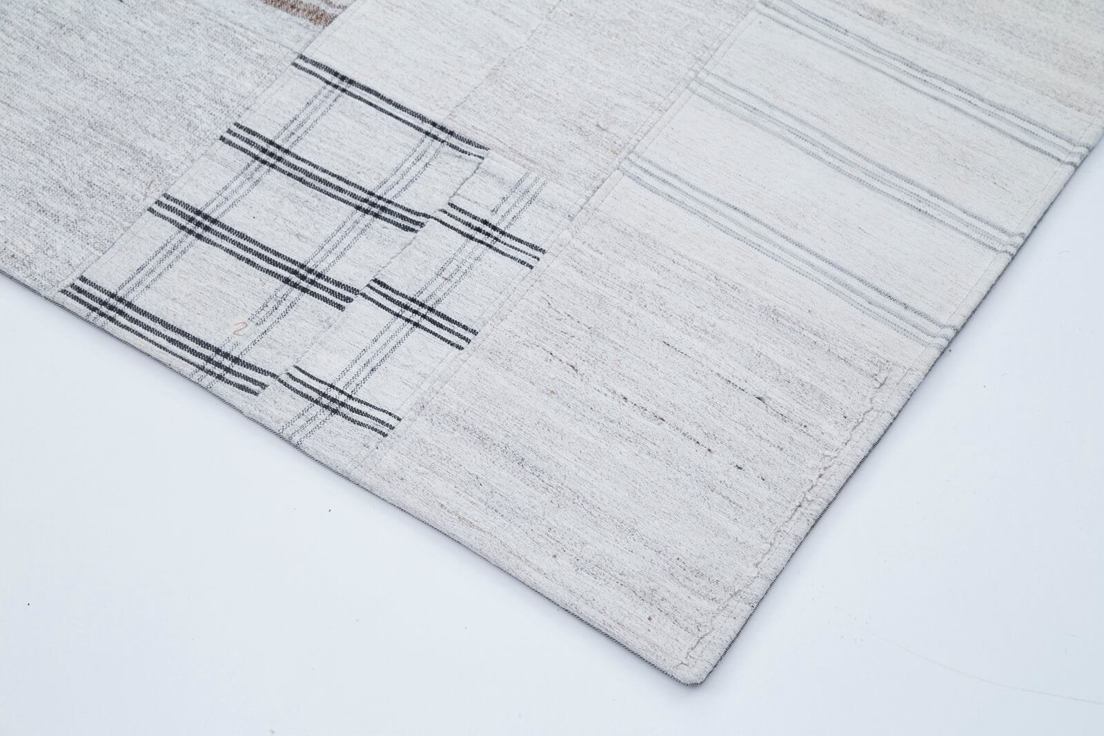 Handmade Area Rug - Beige Patchwork Cotton Wool Vintage Turkish Carpet 6'8''x9'10''