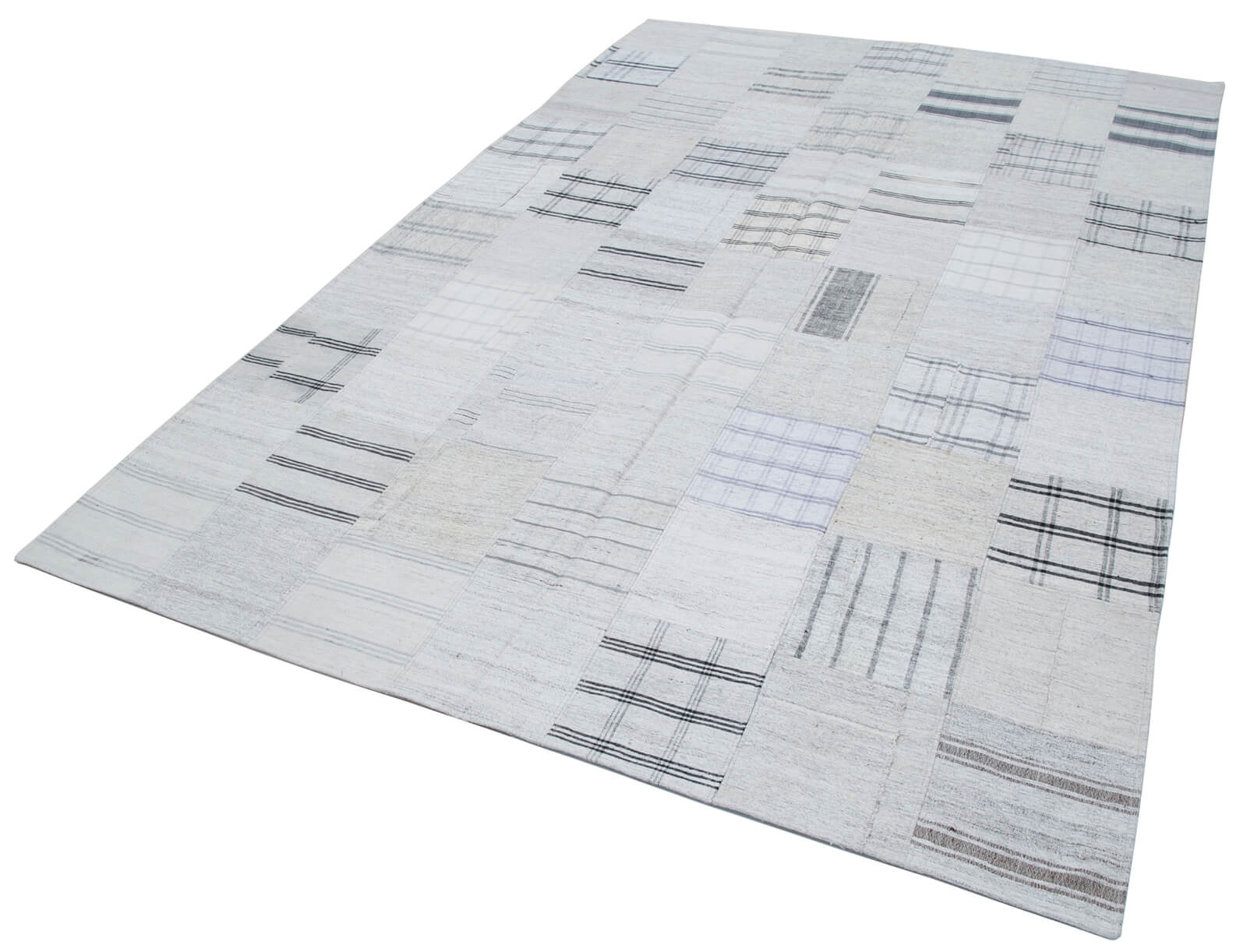 Handmade Area Rug - Kirk Yama Beige Patchwork Cotton Wool Carpet 6'8''x9'10''