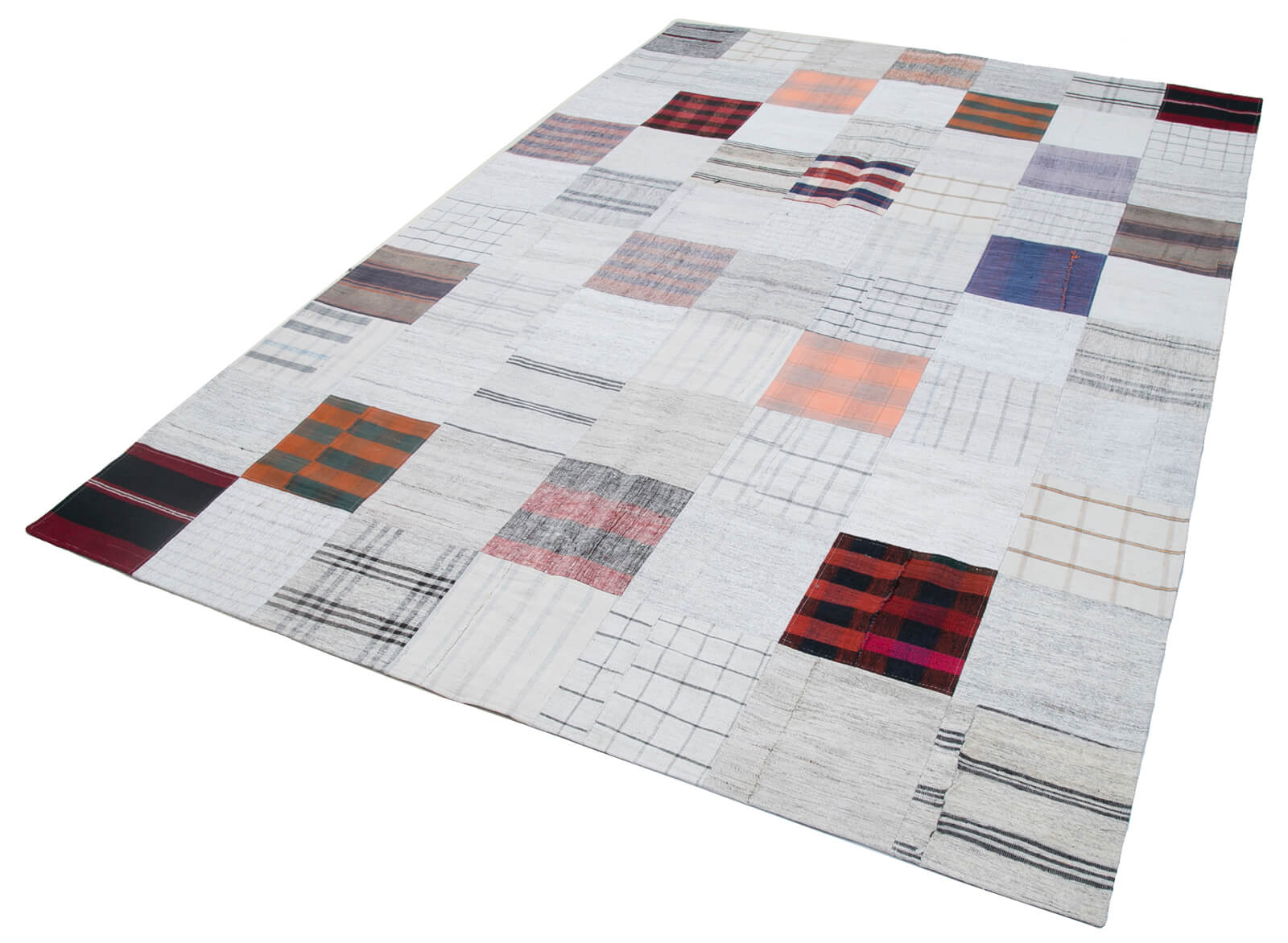 Handmade Area Rug – Beige Patchwork Cotton Wool Rug 6'8'' x 9'10'' | Soft Durable Carpet