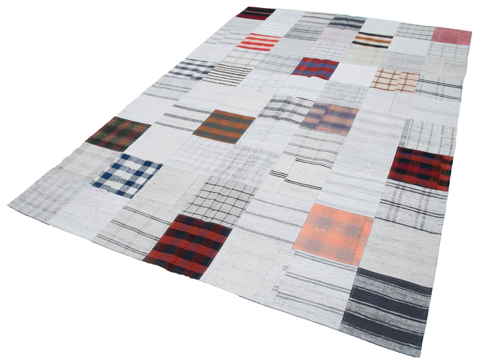 Handmade Patchwork Rug – Beige Patchwork Carpet 6'8''x9'10'' Cotton Wool Blend