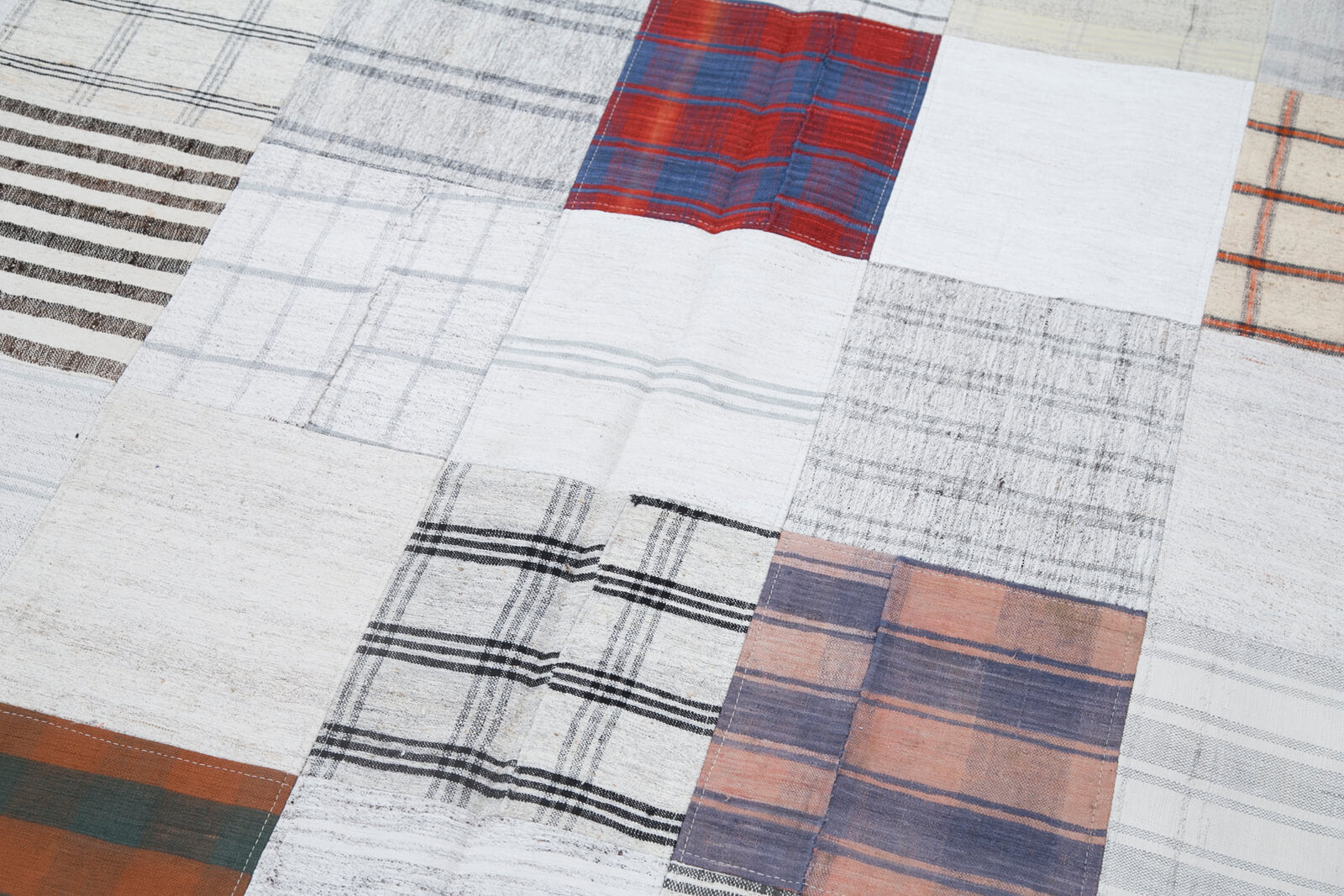 Handmade Patchwork Rug – Beige Patchwork Carpet 6'8''x9'10'' Cotton Wool Blend