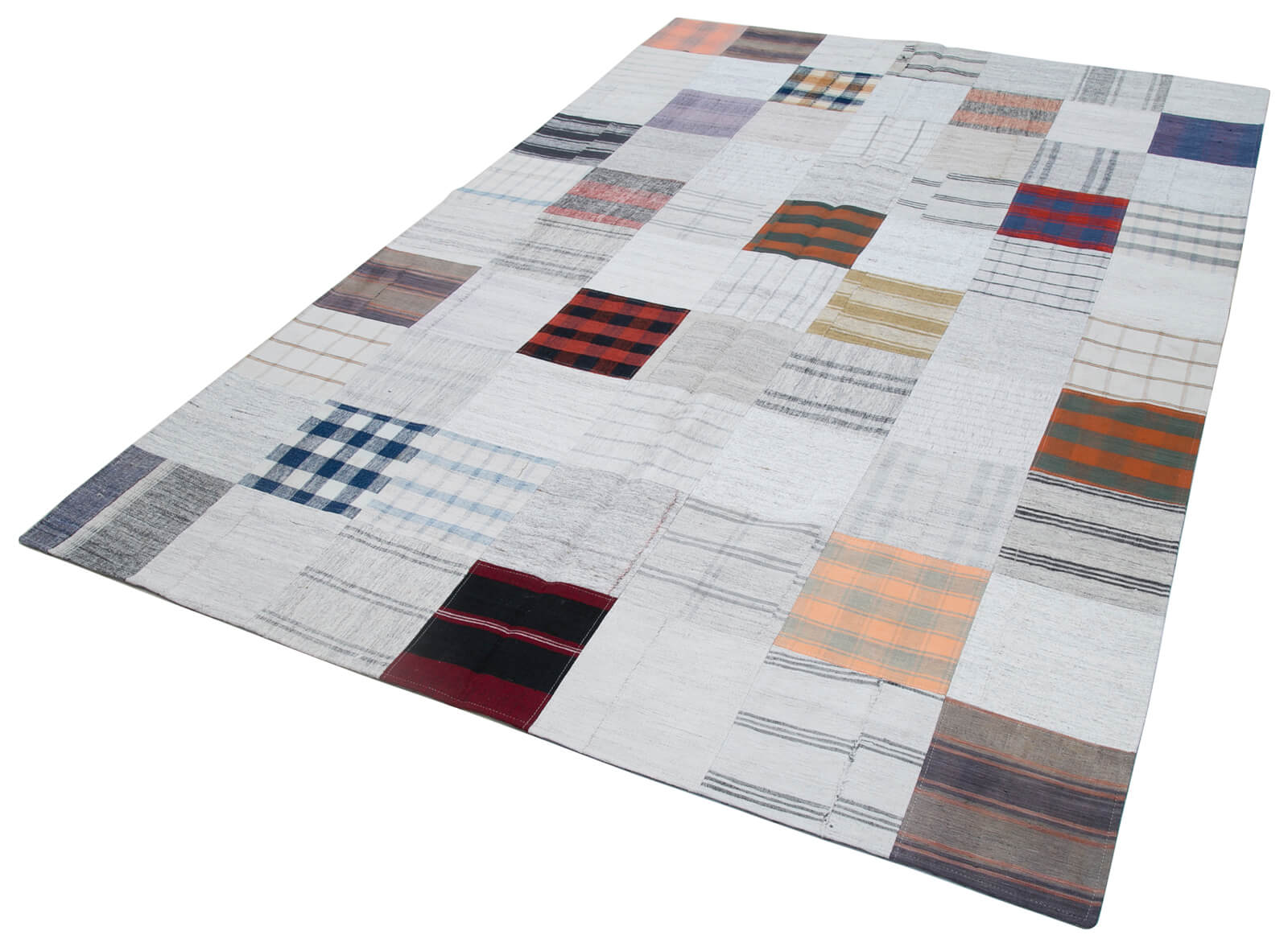 Handmade Patchwork Rug – Kirk Yama Grey Cotton Wool 6'7''x9'9'' Vintage Area Rug