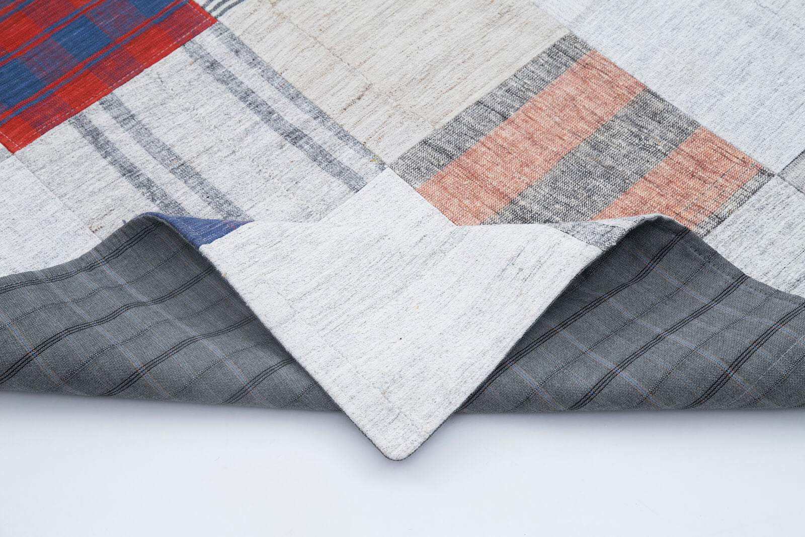Handmade Patchwork Rug – Kirk Yama Grey Cotton Wool 6'7''x9'9'' Vintage Area Rug