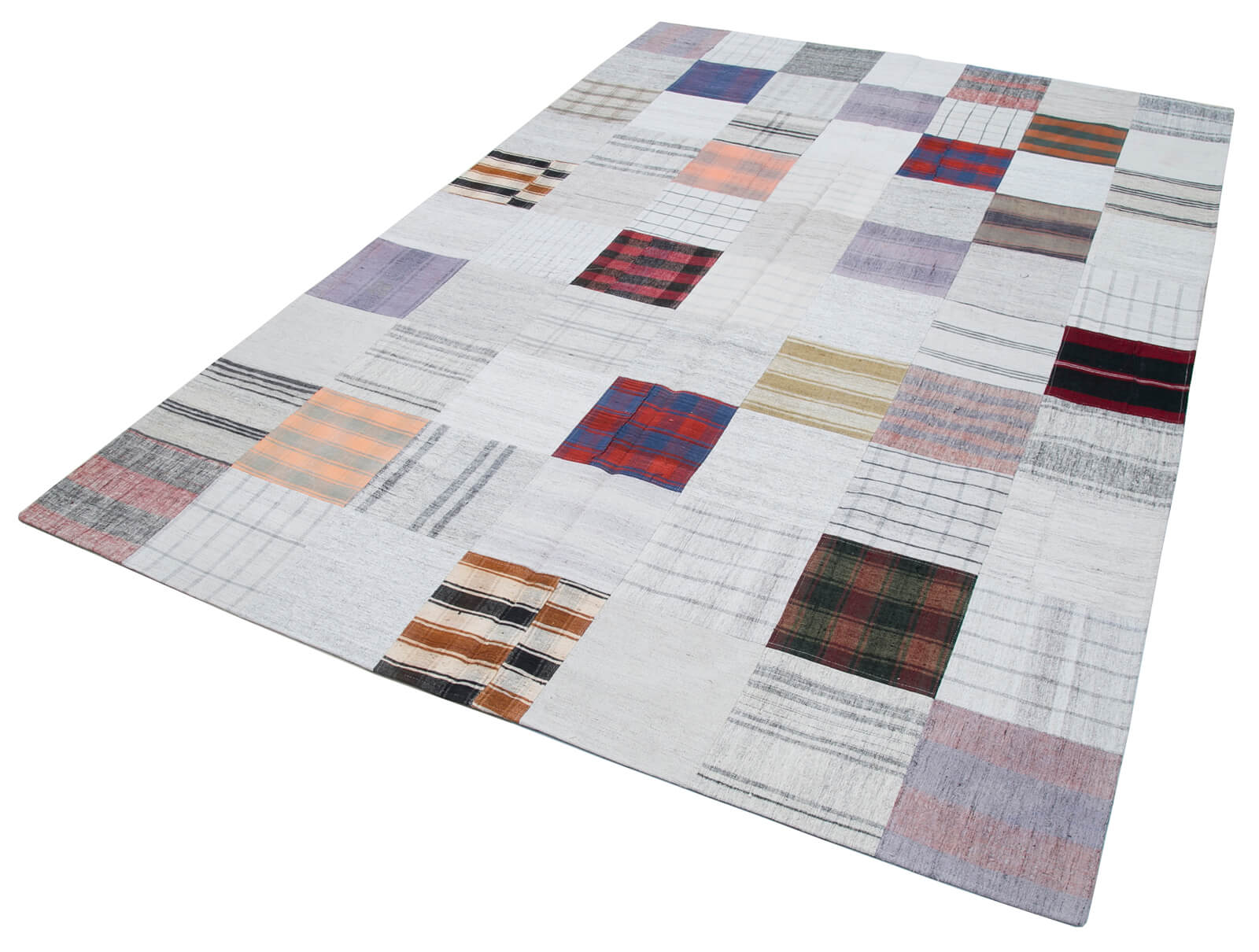 Handmade Patchwork Rug - Grey Patchwork Carpet Cotton Wool Area Rug 6'8''x9'9''