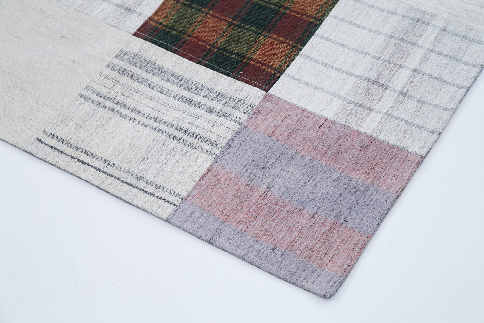 Handmade Patchwork Rug - Grey Patchwork Carpet Cotton Wool Area Rug 6'8''x9'9''