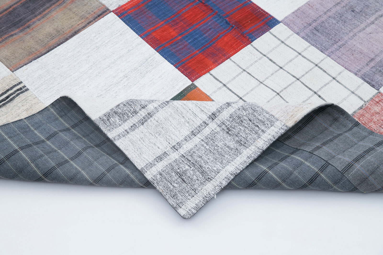 Handmade Patchwork Rug - Grey Patchwork Carpet Cotton Wool Area Rug 6'8''x9'9''