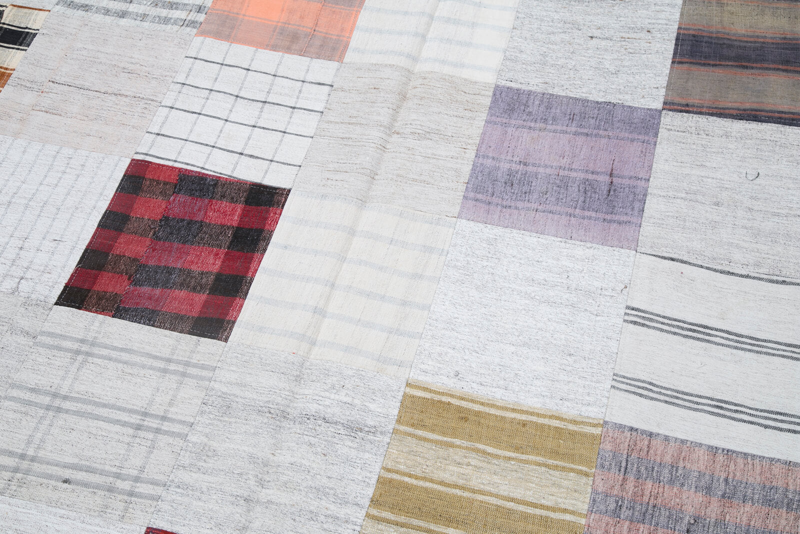 Handmade Patchwork Rug - Grey Patchwork Carpet Cotton Wool Area Rug 6'8''x9'9''