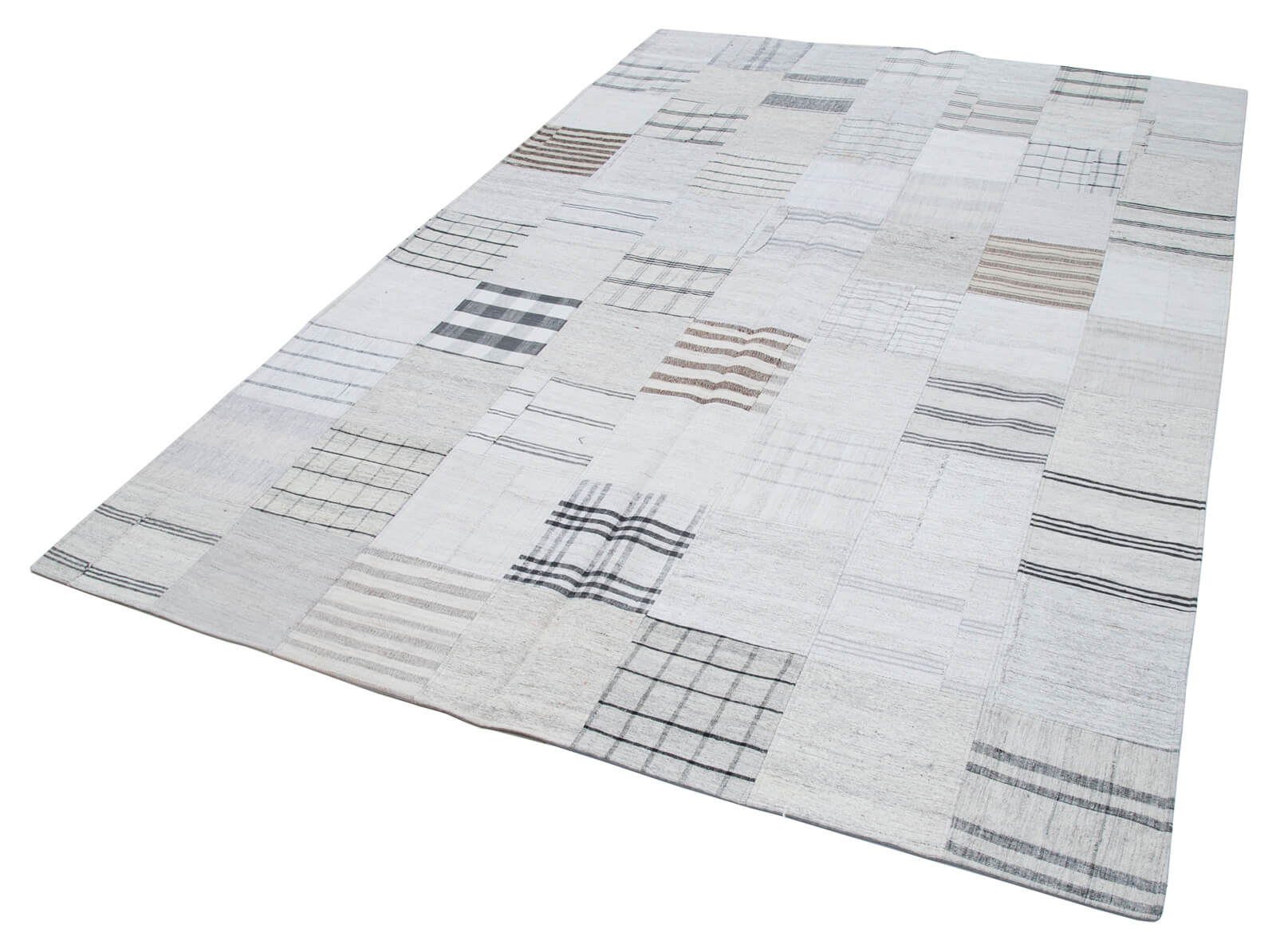 Handmade Area Rug | Beige Patchwork Turkish Wool Cotton 6x9 Vintage Carpet