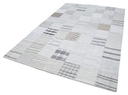 Handmade Area Rug | Beige Patchwork Turkish Wool Cotton 6x9 Vintage Carpet