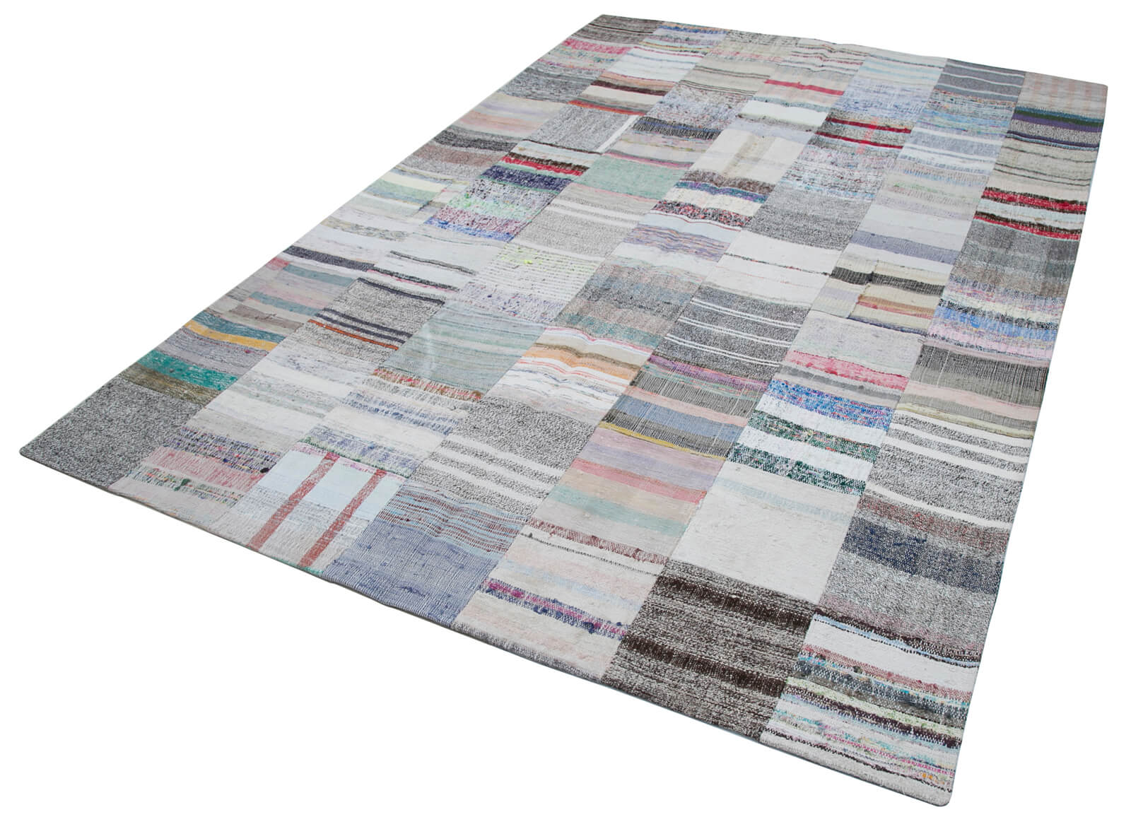 Handmade Wool Area Rug – Kirk Yama Grey Patchwork Cotton Wool Carpet 6'7''x9'9''