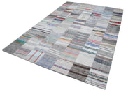 Handmade Wool Area Rug – Kirk Yama Grey Patchwork Cotton Wool Carpet 6'7''x9'9''