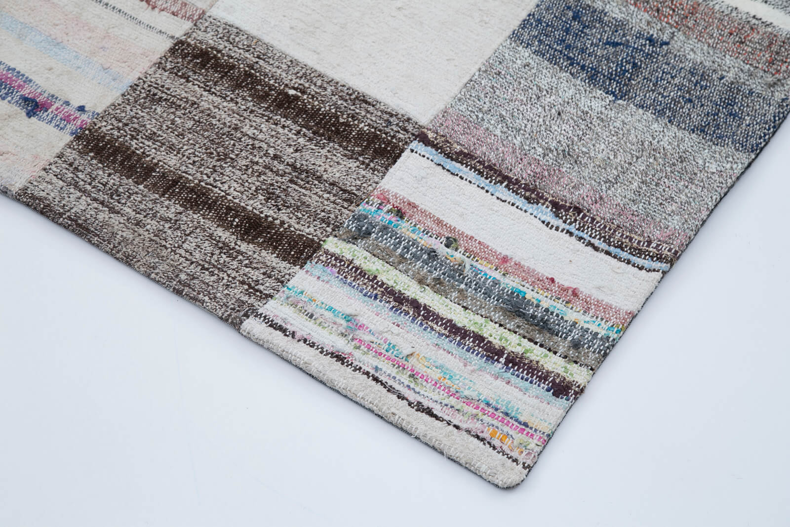 Handmade Wool Area Rug – Kirk Yama Grey Patchwork Cotton Wool Carpet 6'7''x9'9''
