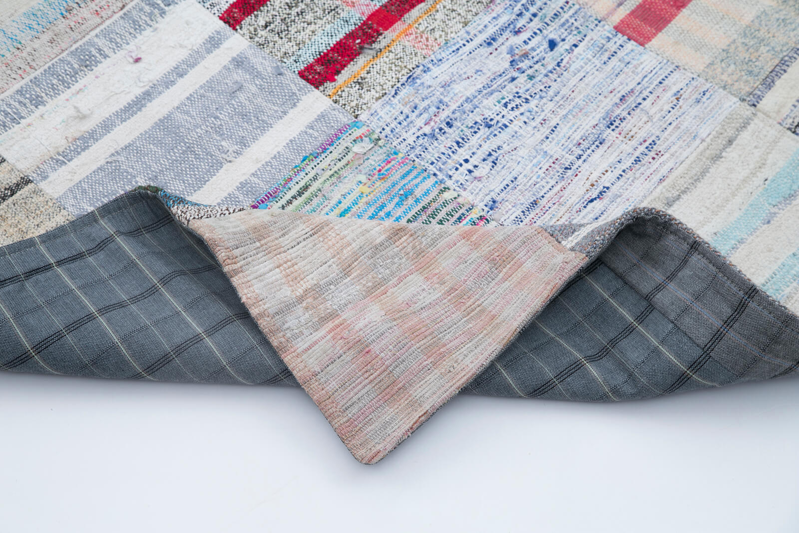 Handmade Wool Area Rug – Kirk Yama Grey Patchwork Cotton Wool Carpet 6'7''x9'9''
