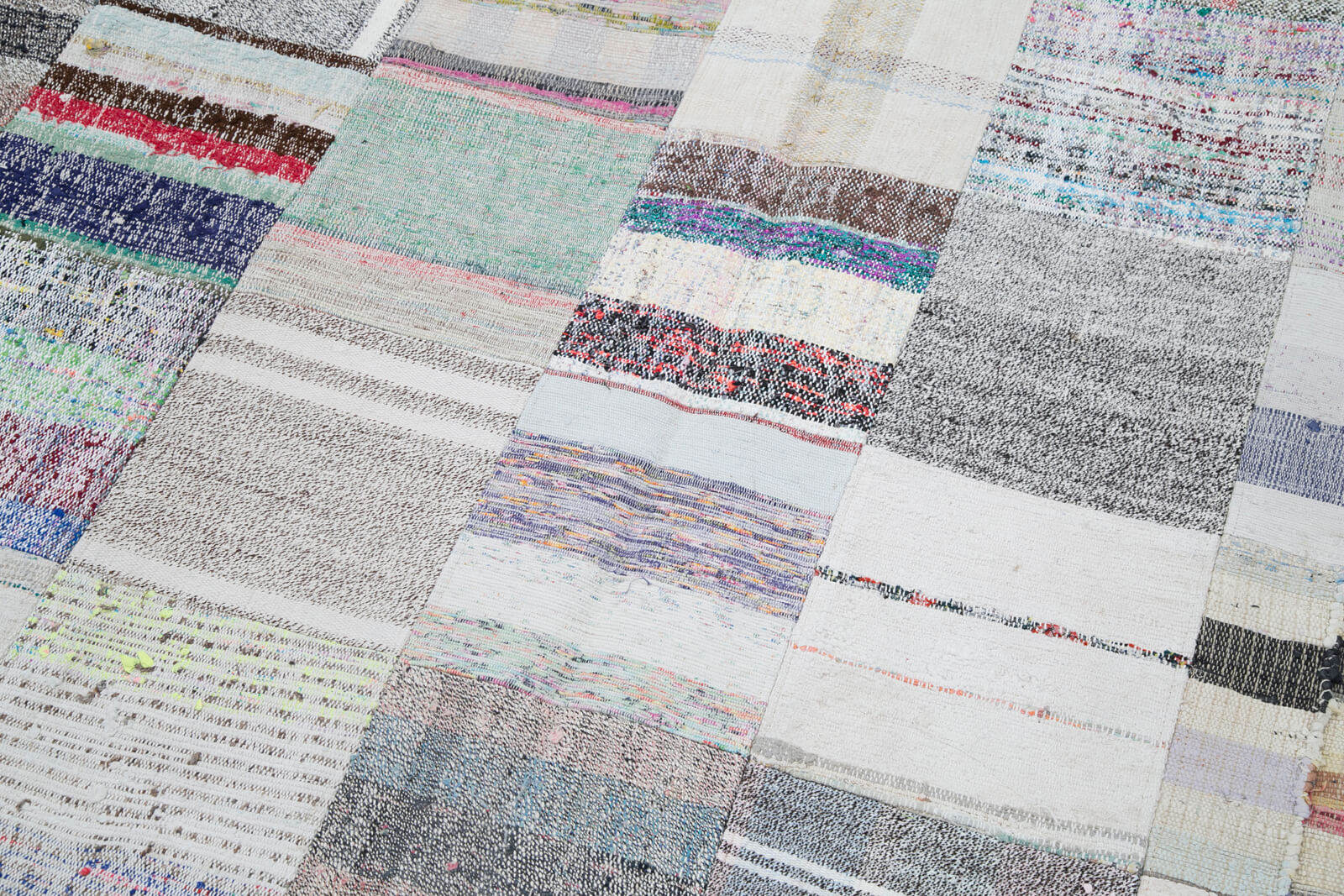 Handmade Wool Area Rug – Kirk Yama Grey Patchwork Cotton Wool Carpet 6'7''x9'9''