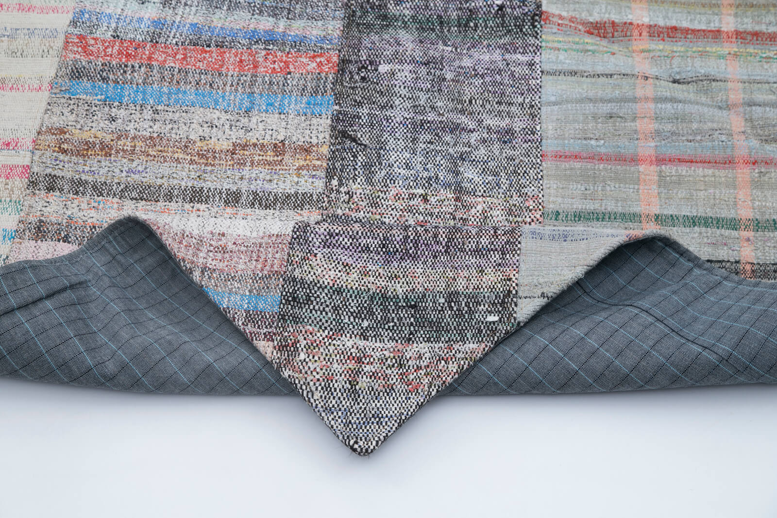 Handmade Area Rug - Kirk Yama Grey Patchwork Cotton Wool Carpet 6'8''x9'11''