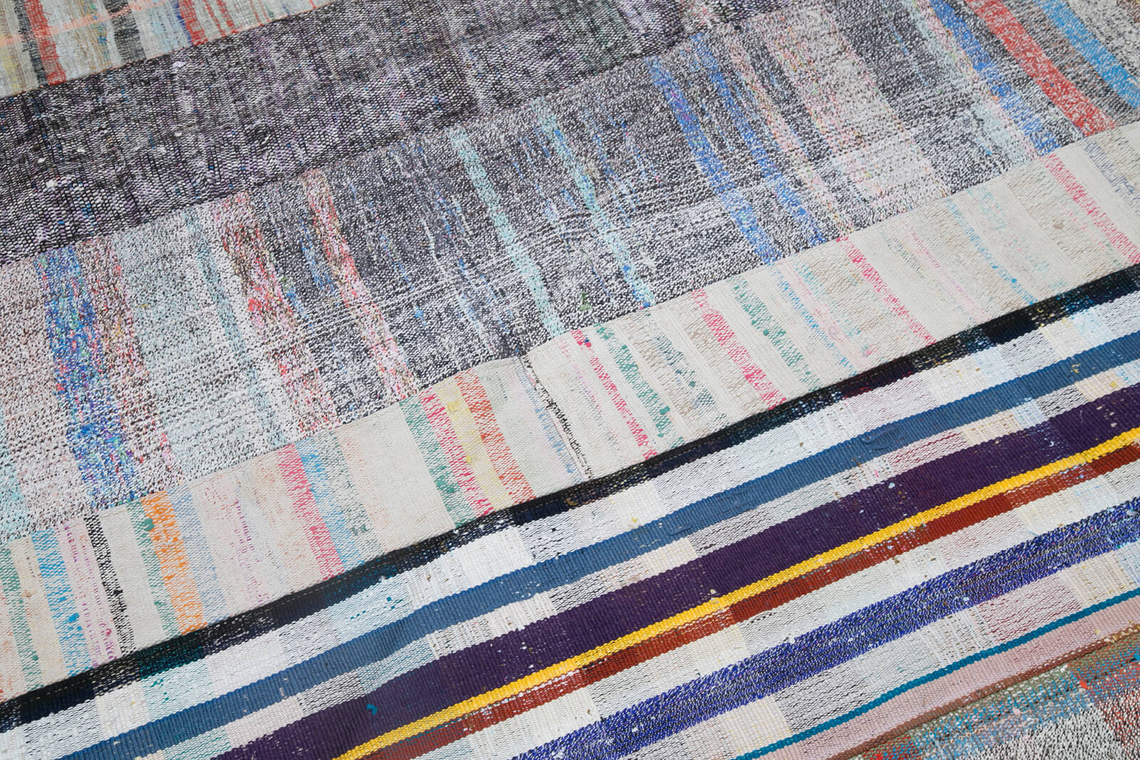 Handmade Area Rug - Kirk Yama Grey Patchwork Cotton Wool Carpet 6'8''x9'11''