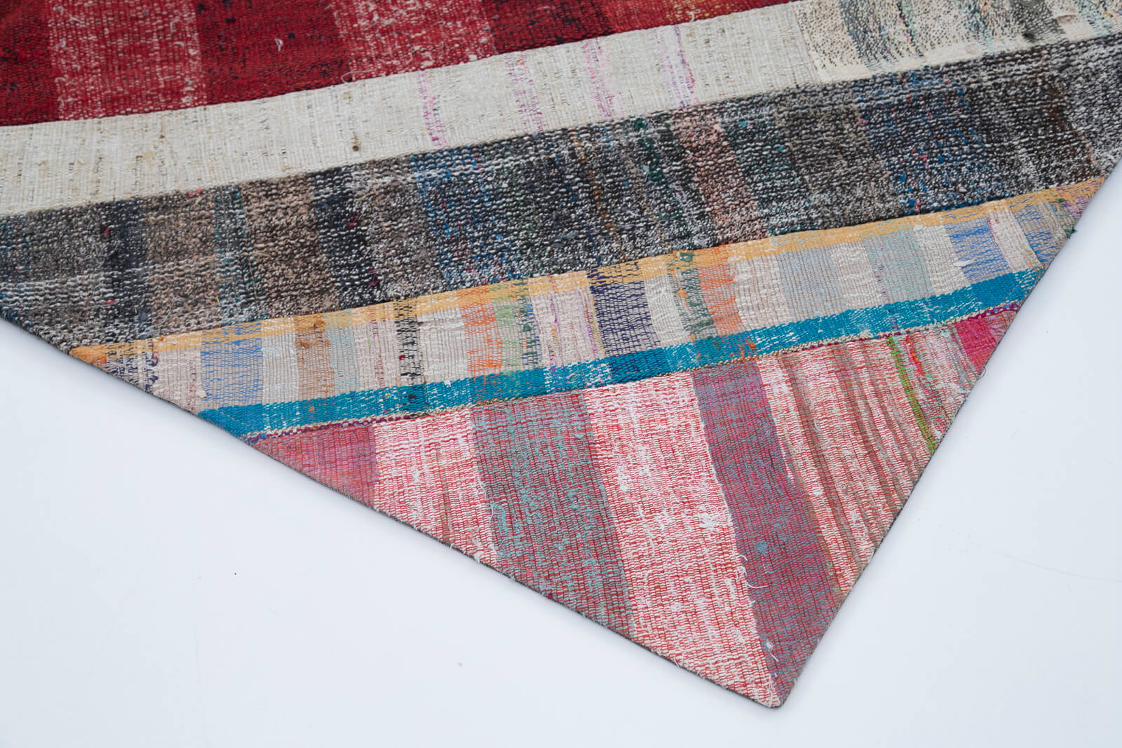 Handmade Wool Area Rug - Kirk Yama Grey Patchwork Cotton Wool Carpet 6'8''x10'
