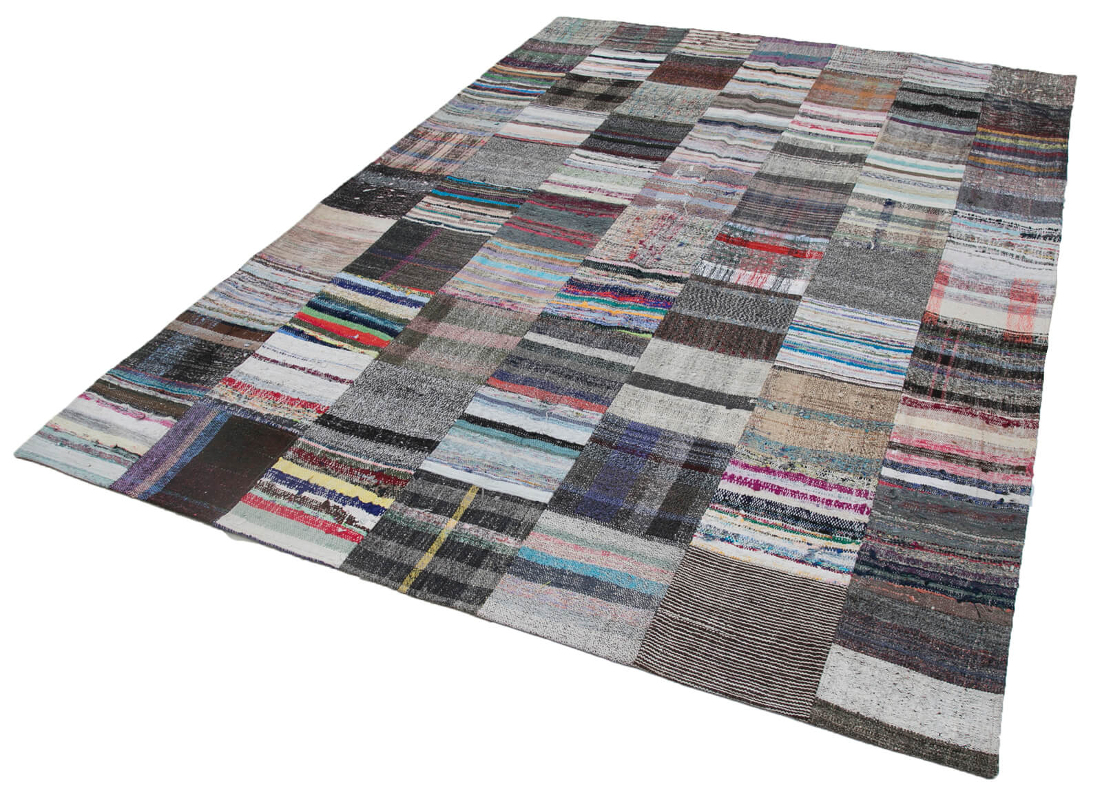 Handmade Patchwork Rug - Kirk Yama Grey Area Rug 6'11'' x 9'9'' Cotton Wool Blend