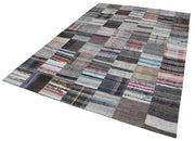 Handmade Patchwork Rug - Kirk Yama Grey Area Rug 6'11'' x 9'9'' Cotton Wool Blend