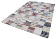 Handmade Wool Area Rug – Grey Patchwork Style Carpet With Durable Cotton Weave 6'8''x9'11''