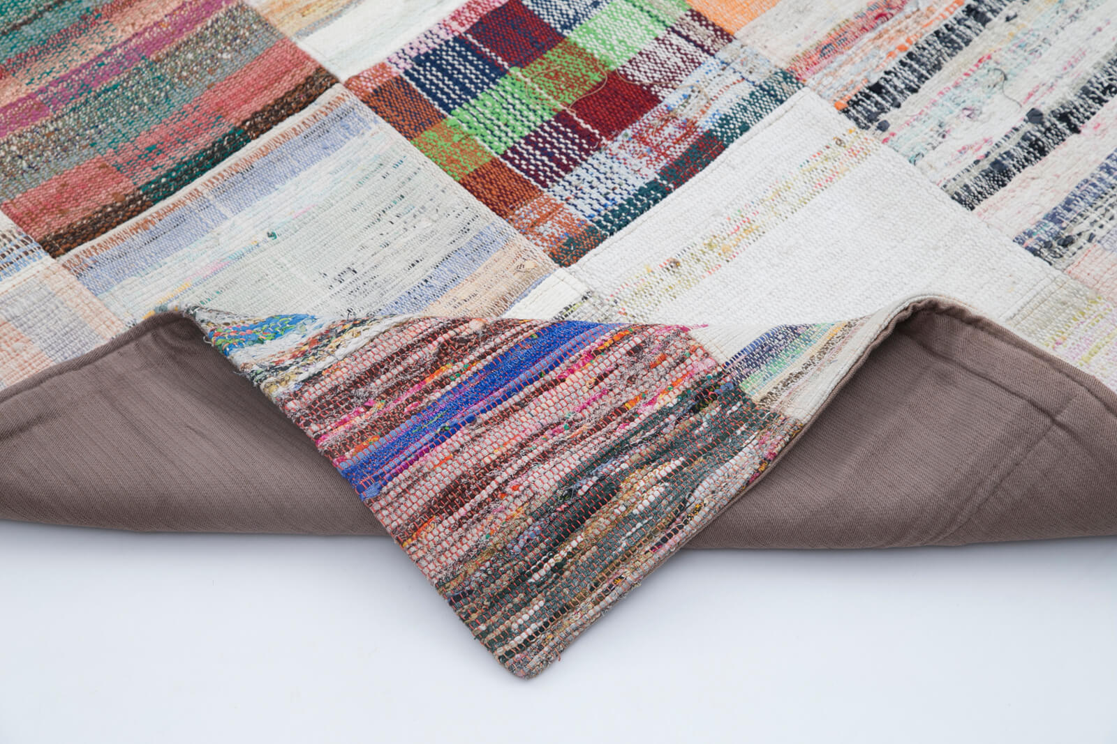 Handmade Wool Area Rug – Grey Patchwork Style Carpet With Durable Cotton Weave 6'8''x9'11''