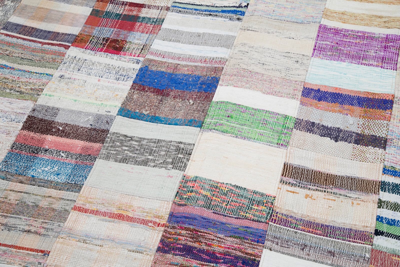 Handmade Wool Area Rug – Grey Patchwork Style Carpet With Durable Cotton Weave 6'8''x9'11''