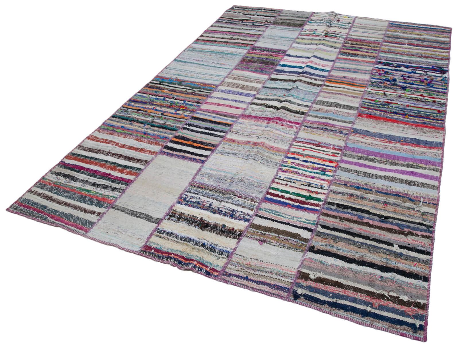 Handmade Wool Area Rug – Grey Patchwork Rug, Cotton Wool Carpet Blend 6'6''x9'6''