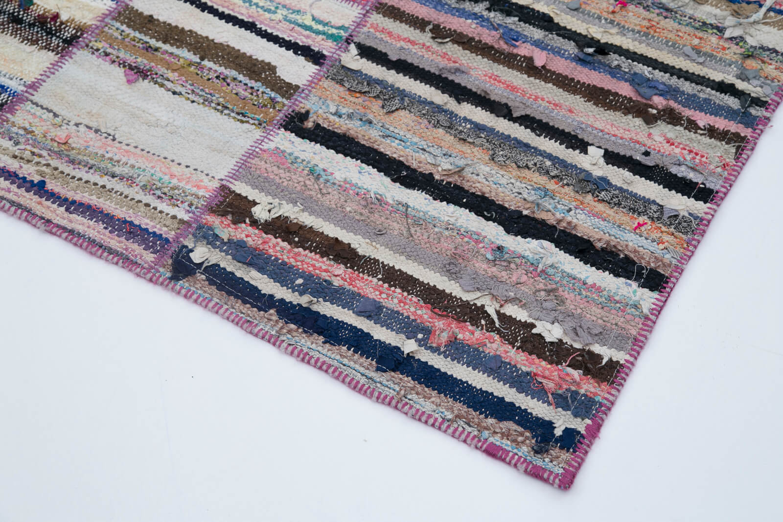 Handmade Wool Area Rug – Grey Patchwork Rug, Cotton Wool Carpet Blend 6'6''x9'6''