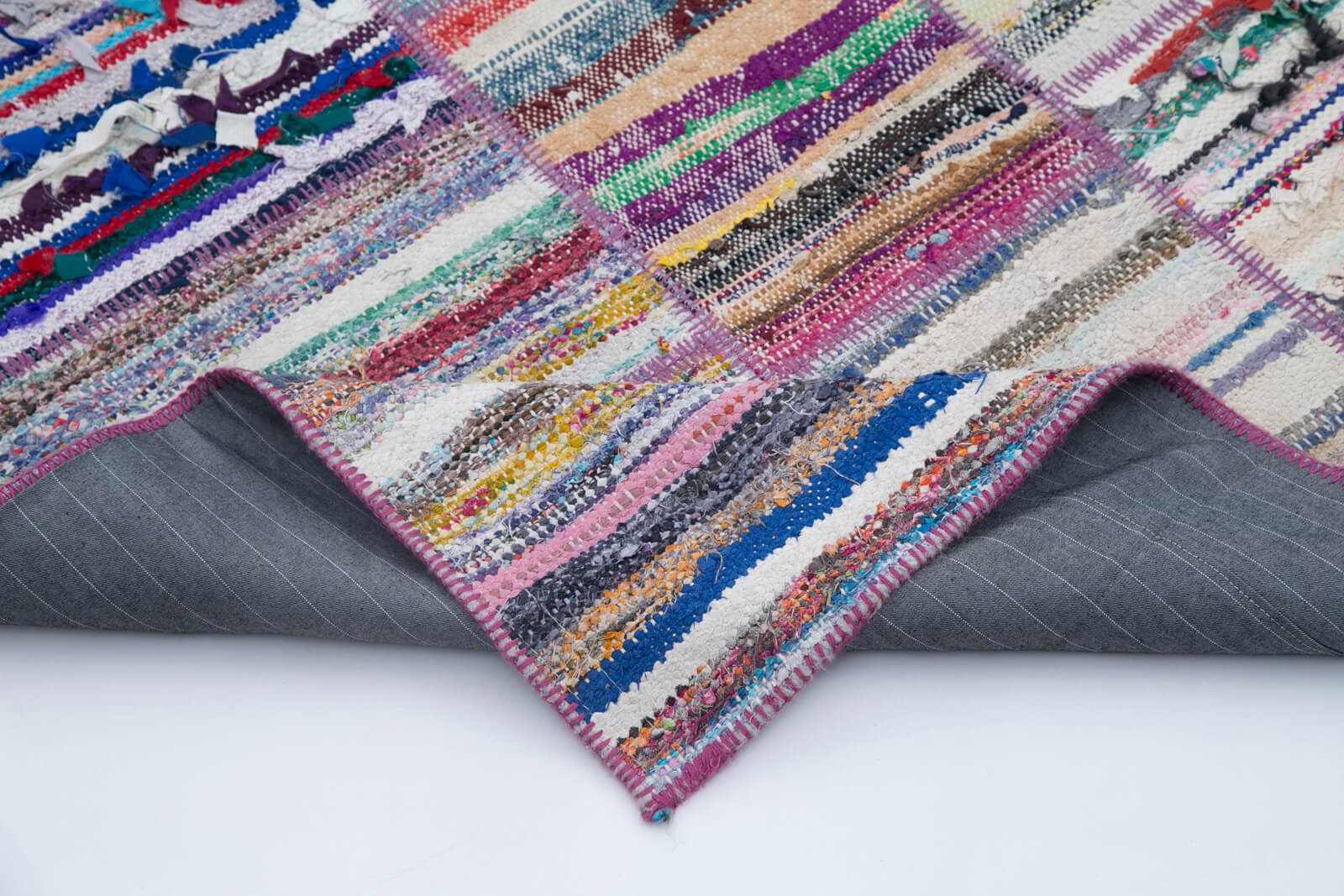 Handmade Wool Area Rug – Grey Patchwork Rug, Cotton Wool Carpet Blend 6'6''x9'6''