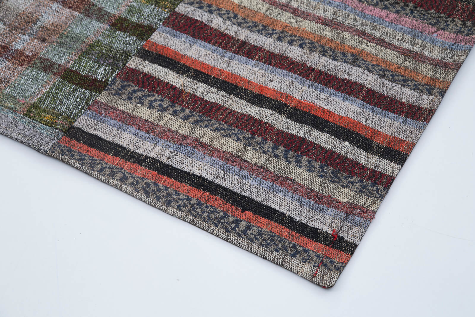 Handmade Area Rug | Grey Patchwork Cotton Wool Rug 6'5"x9'10" for Living Room