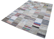 Handmade Patchwork Rug - Grey Patchwork Carpet 6x9 Feet Cotton Wool Rug