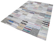 Handmade Patchwork Rug - Kirk Yama Grey Cotton Wool 6'8''x9'10'' Vintage Area Rug