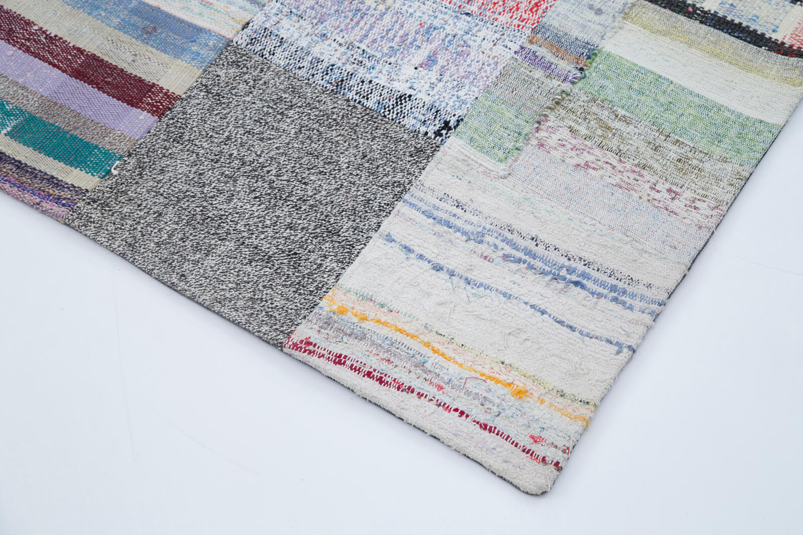 Handmade Patchwork Rug - Kirk Yama Grey Cotton Wool 6'8''x9'10'' Vintage Area Rug
