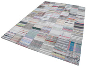 Handmade Wool Area Rug - Kirk Yama Grey Patchwork Turkish Vintage Rug 6'8''x9'9''