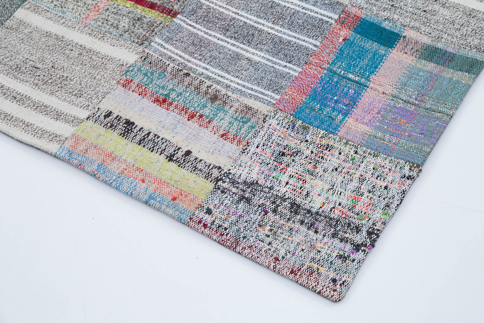 Handmade Wool Area Rug - Kirk Yama Grey Patchwork Turkish Vintage Rug 6'8''x9'9''