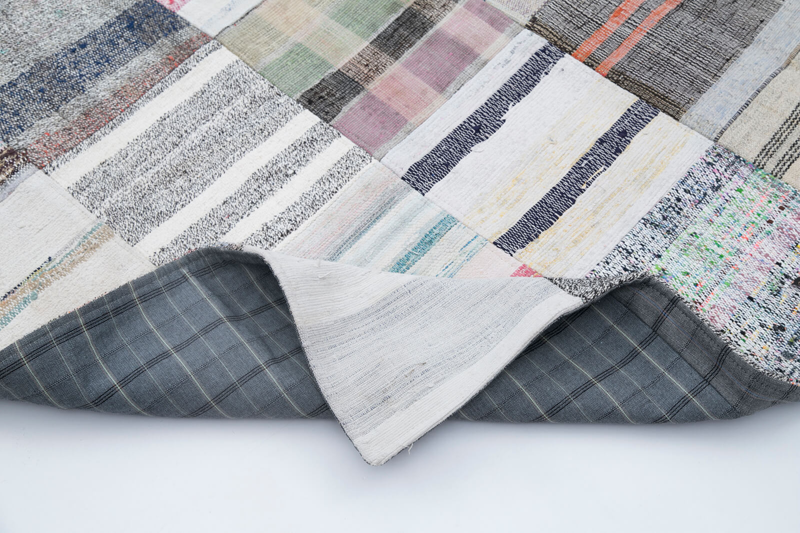 Handmade Wool Area Rug - Kirk Yama Grey Patchwork Turkish Vintage Rug 6'8''x9'9''